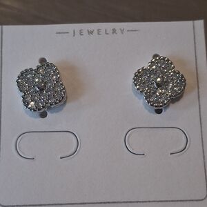 Crystal Pavé Silver Clover Stud Earrings -
